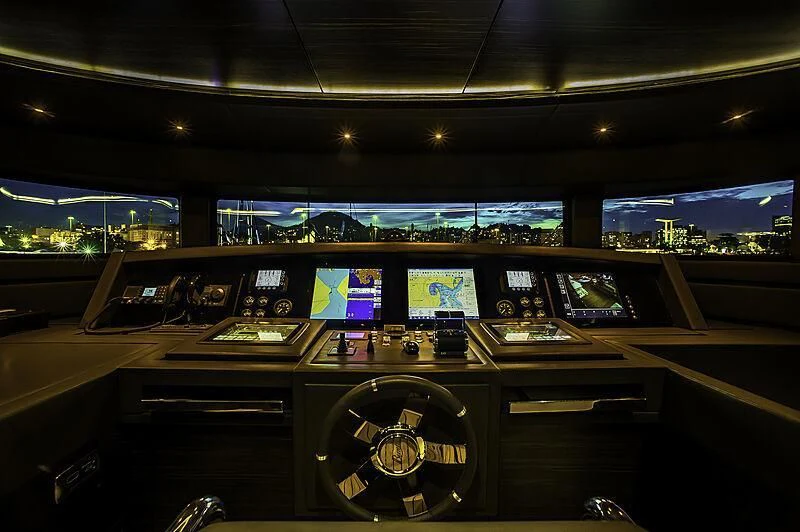 inside of a vehicle with screens aboard BLUE BAY Yacht for Sale