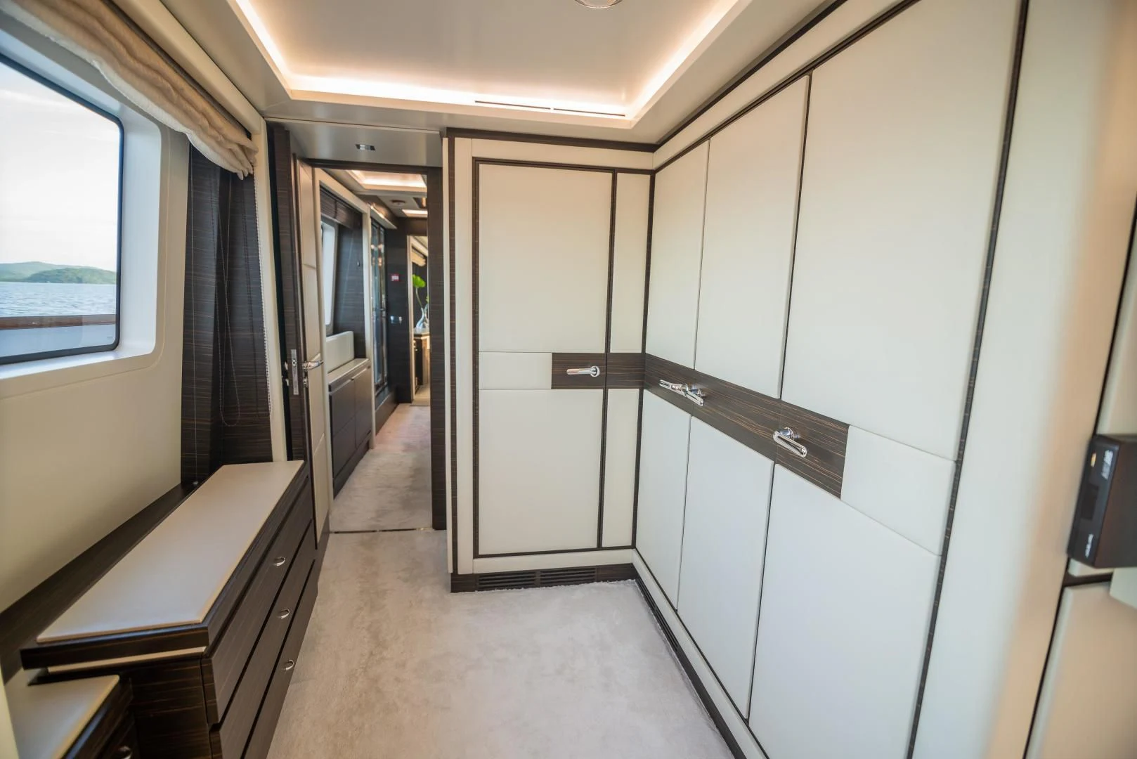 a hallway with doors aboard BLUE BAY Yacht for Sale
