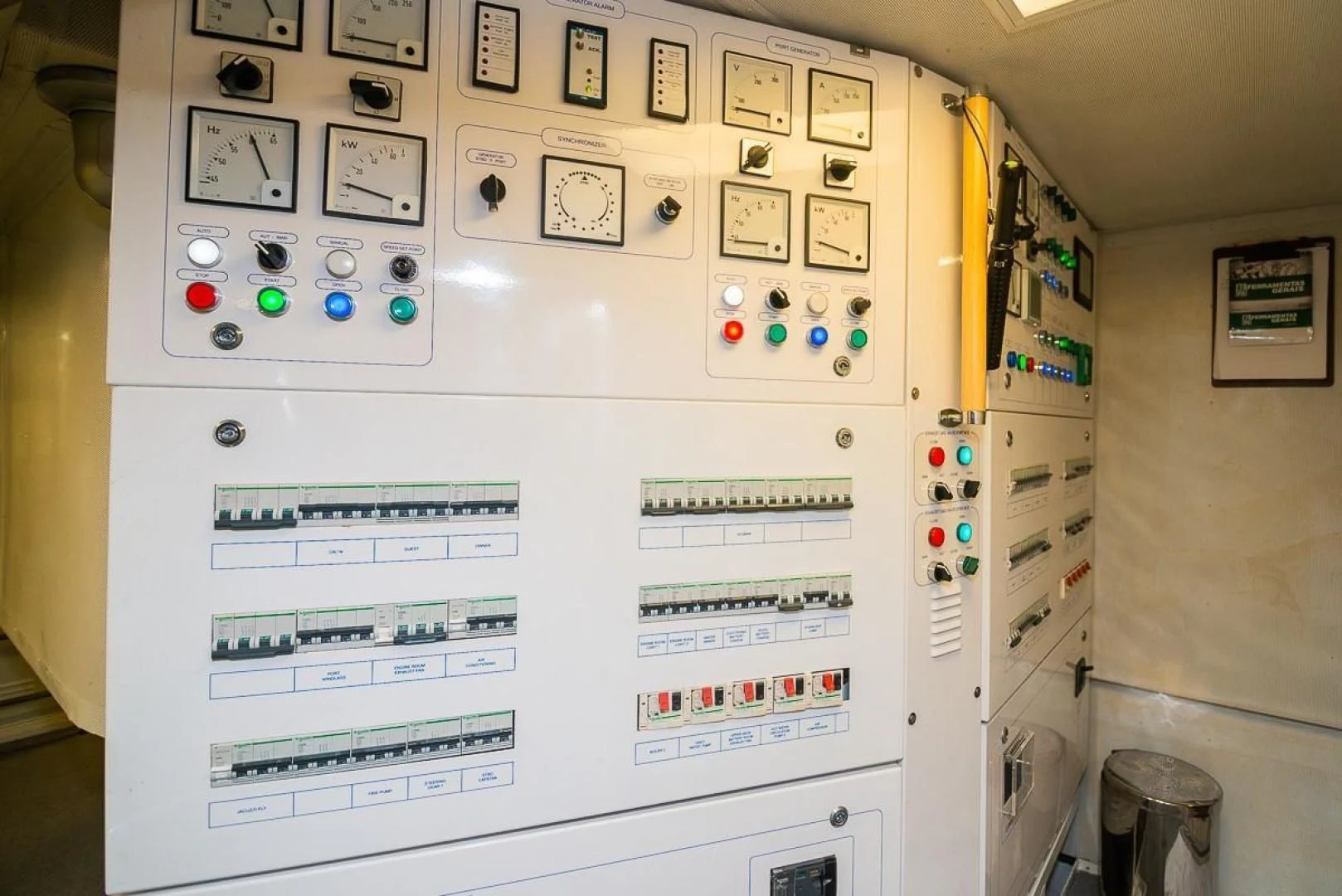 a white board with many buttons aboard BLUE BAY Yacht for Sale