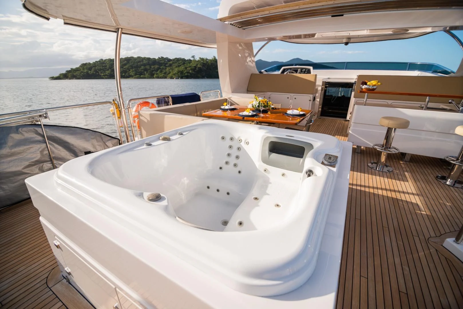 a white bathtub on a boat aboard BLUE BAY Yacht for Sale