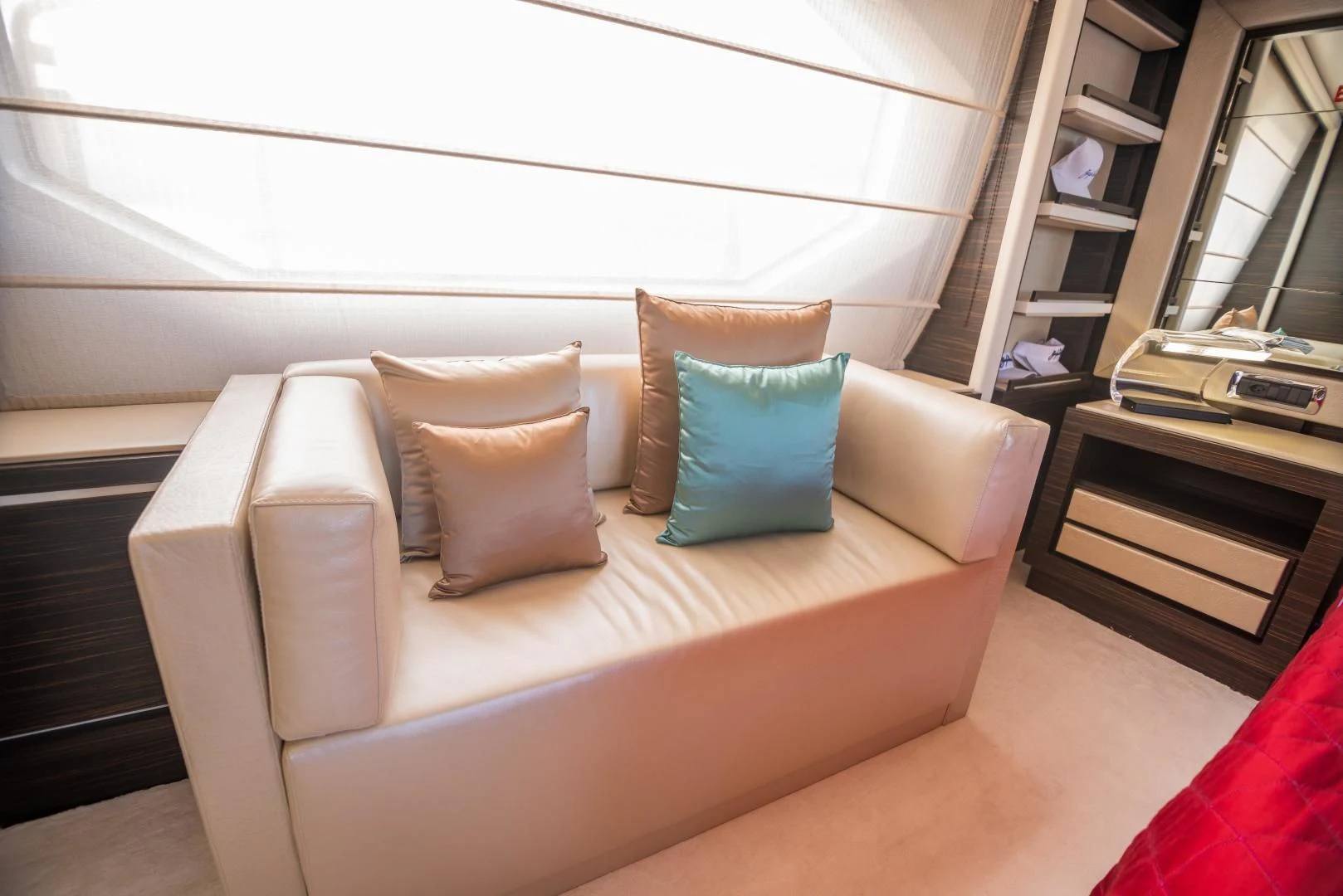 a bed with pillows aboard BLUE BAY Yacht for Sale