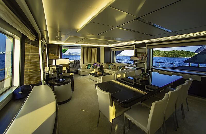 a room with a large window and a view of the water aboard BLUE BAY Yacht for Sale