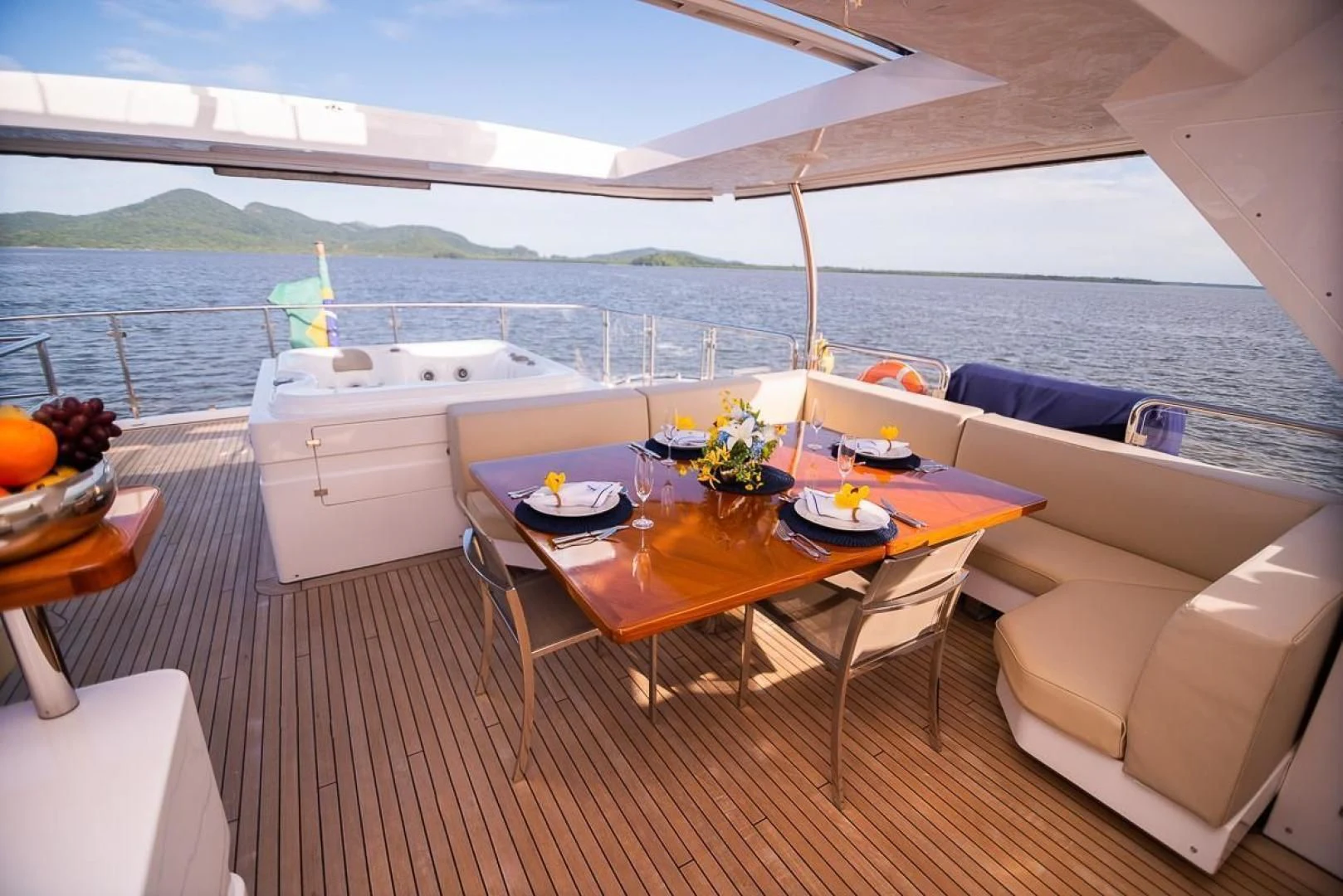 a table on a boat aboard BLUE BAY Yacht for Sale