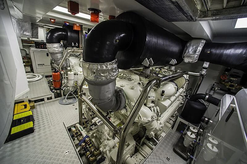 a close-up of a car engine aboard BLUE BAY Yacht for Sale