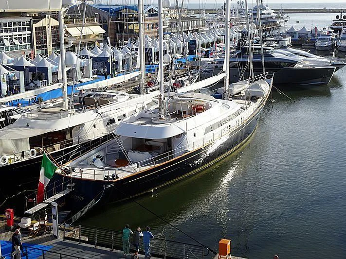 a large ship docked aboard MORNING GLORY Yacht for Sale