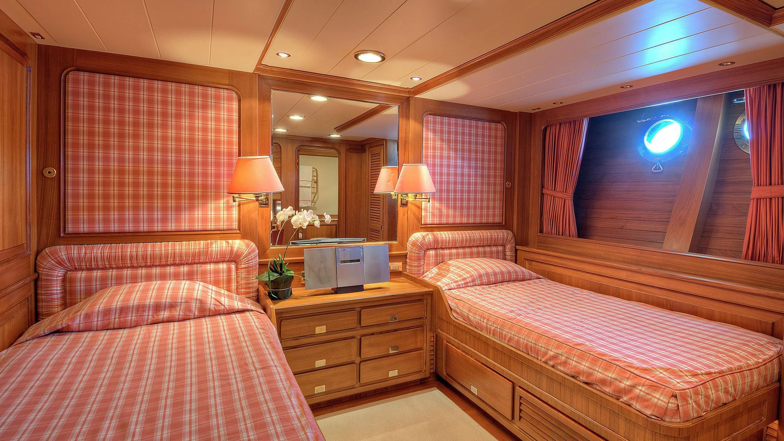 a room with two beds aboard MORNING GLORY Yacht for Sale