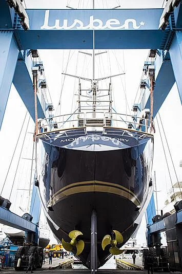 a large ship in a dock aboard MORNING GLORY Yacht for Sale