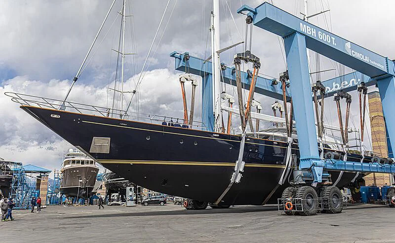 a large ship docked aboard MORNING GLORY Yacht for Sale