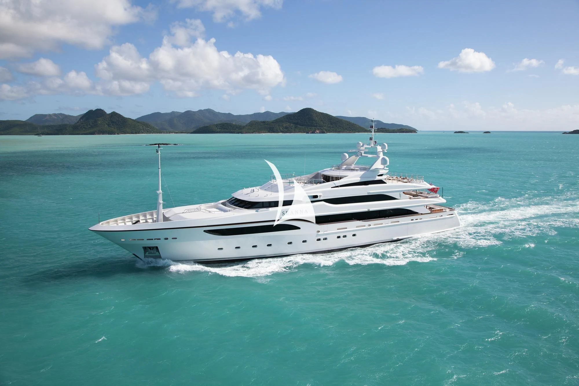 a white boat in the water aboard SEANNA Yacht for Sale