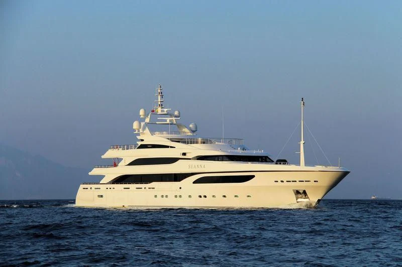 a white yacht in the water aboard SEANNA Yacht for Sale