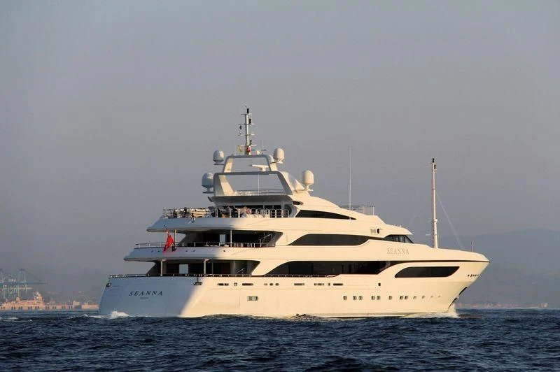 a white yacht in the water aboard SEANNA Yacht for Sale