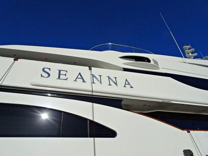 the front of a white yacht aboard SEANNA Yacht for Sale