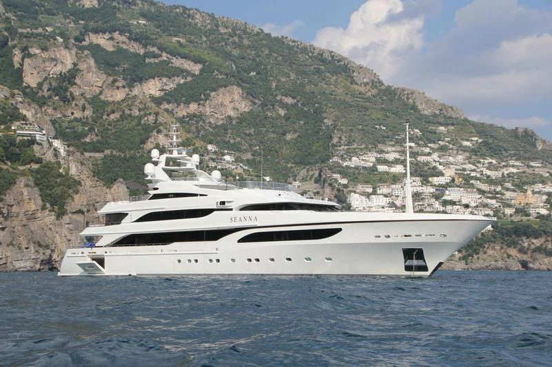 a white yacht on the water aboard SEANNA Yacht for Sale