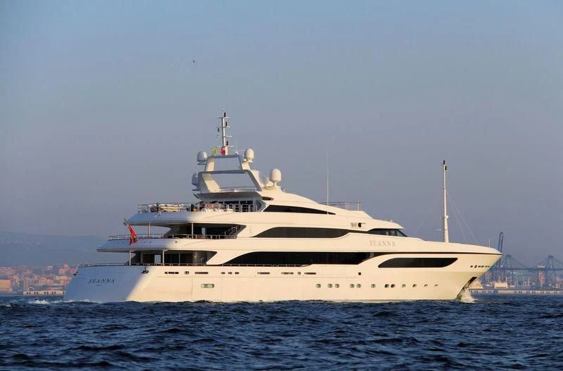 a large white yacht in the water aboard SEANNA Yacht for Sale