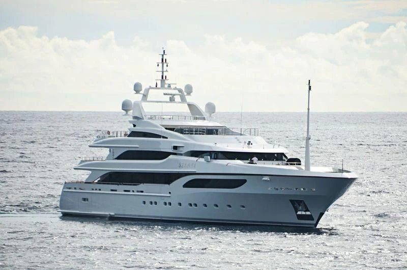 a white yacht in the water aboard SEANNA Yacht for Sale