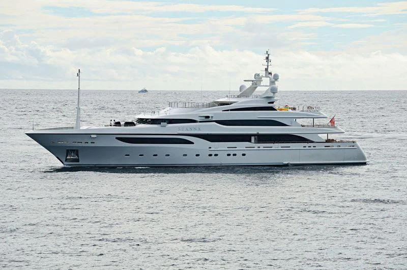 a white yacht in the sea aboard SEANNA Yacht for Sale