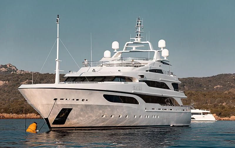 a large white boat in the water aboard SEANNA Yacht for Sale
