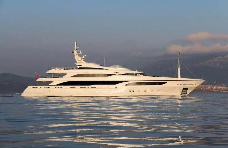 a white yacht on the water aboard SEANNA Yacht for Sale