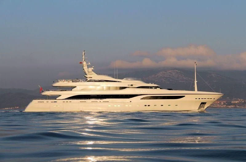 a white yacht in the water aboard SEANNA Yacht for Sale