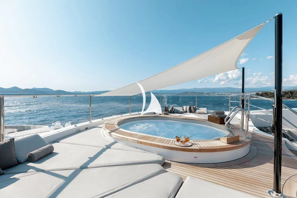 a boat on a deck aboard SEANNA Yacht for Sale