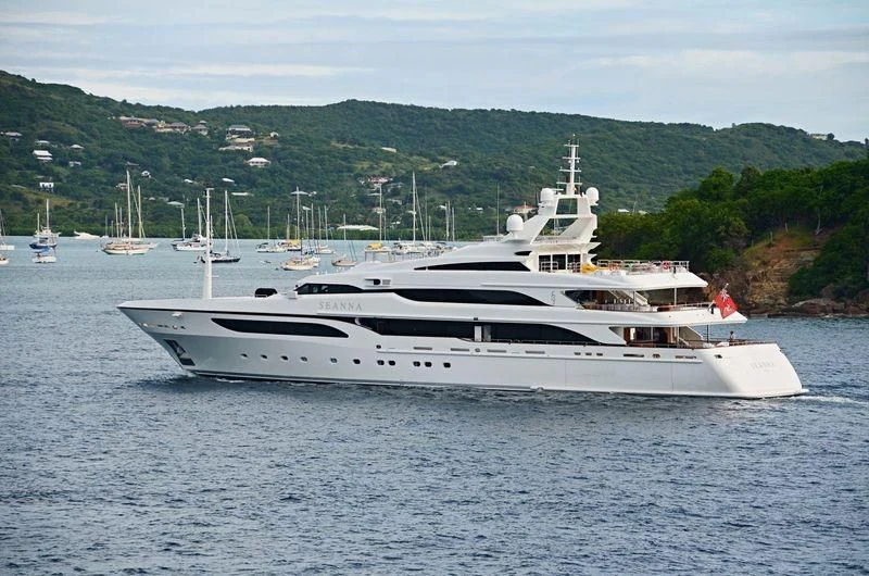 a white yacht in the water aboard SEANNA Yacht for Sale