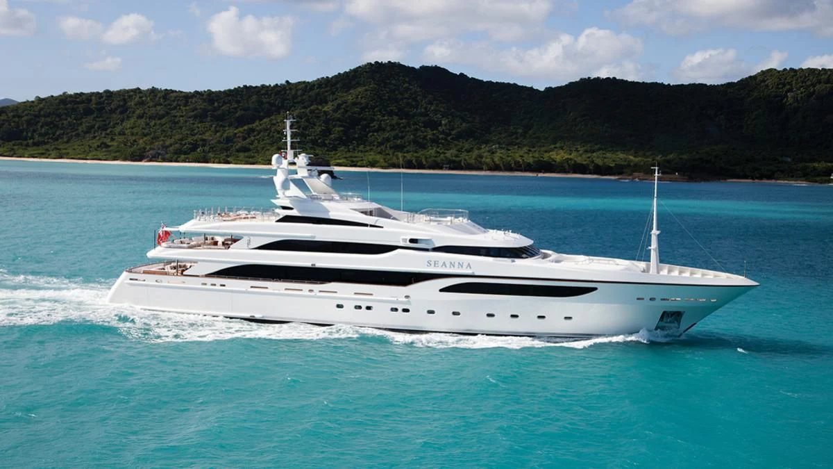 a white yacht on the water aboard SEANNA Yacht for Sale