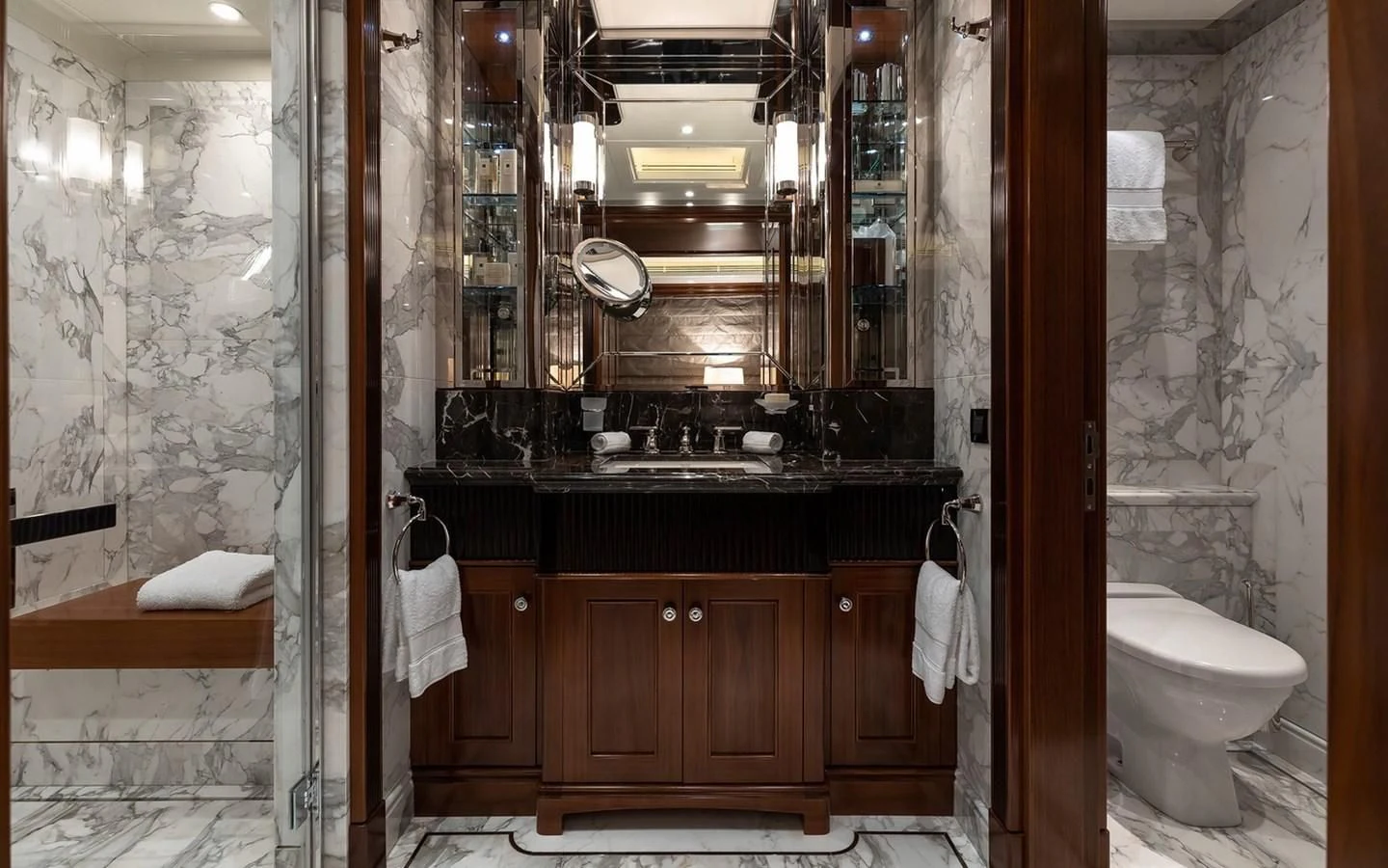 a bathroom with a sink and a toilet aboard SEANNA Yacht for Sale
