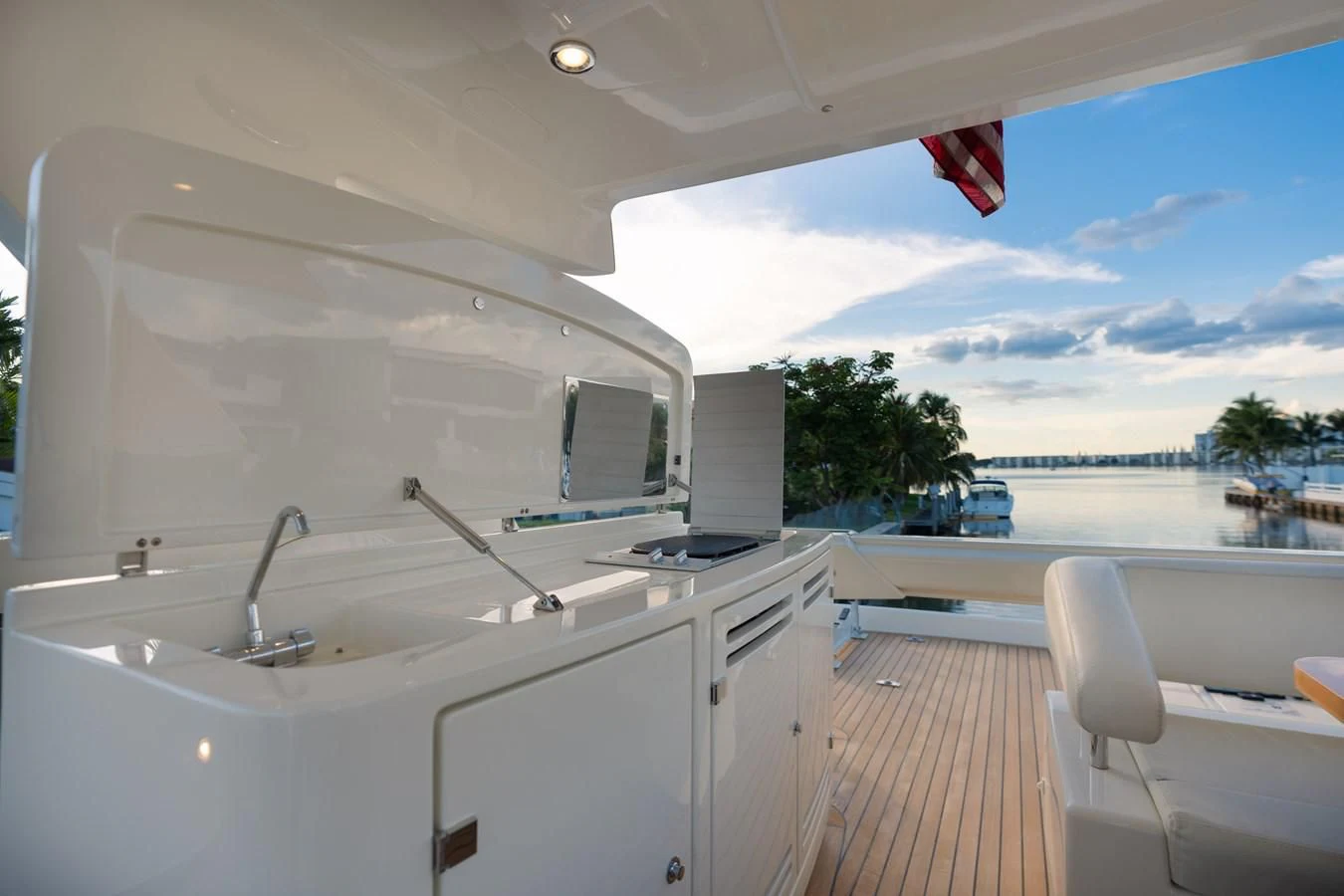 a large white kitchen with a pool aboard 75' RIVA 2012 Yacht for Sale