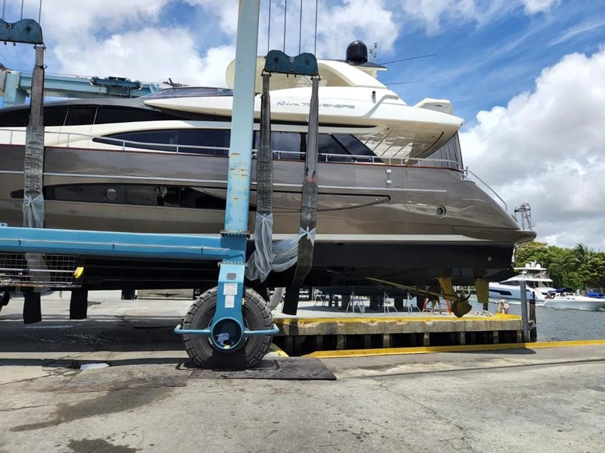 a boat on a trailer aboard 75' RIVA 2012 Yacht for Sale