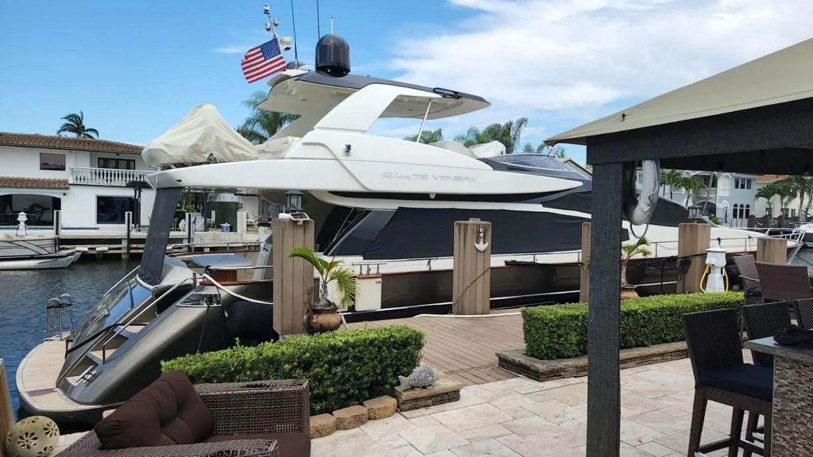 a boat parked outside a building aboard 75' RIVA 2012 Yacht for Sale