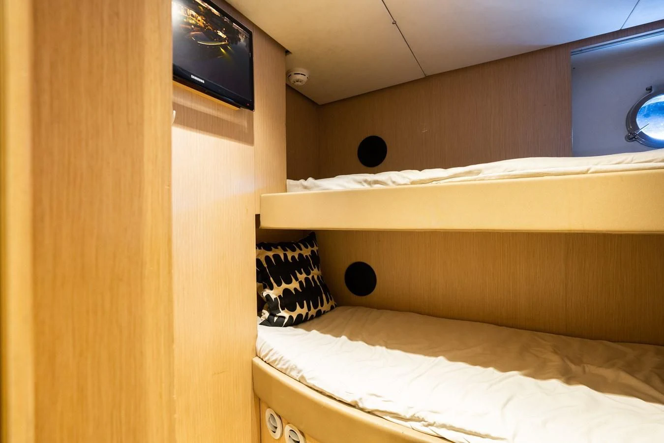 a room with two beds aboard 75' RIVA 2012 Yacht for Sale