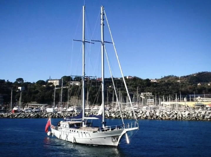 a sailboat in the water aboard LA MER Yacht for Sale