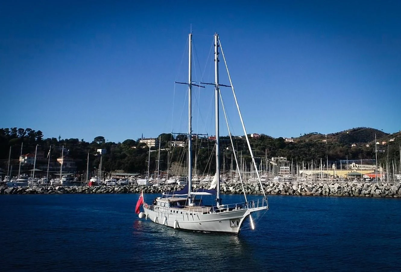 a sailboat in the water aboard LA MER Yacht for Sale
