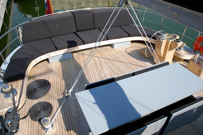 a white rectangular object with a black surface and a white surface aboard LA MER Yacht for Sale