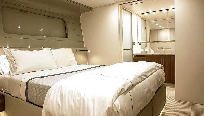 a room with two beds aboard R&R Yacht for Sale