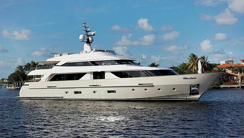 a white yacht on the water aboard R&R Yacht for Sale