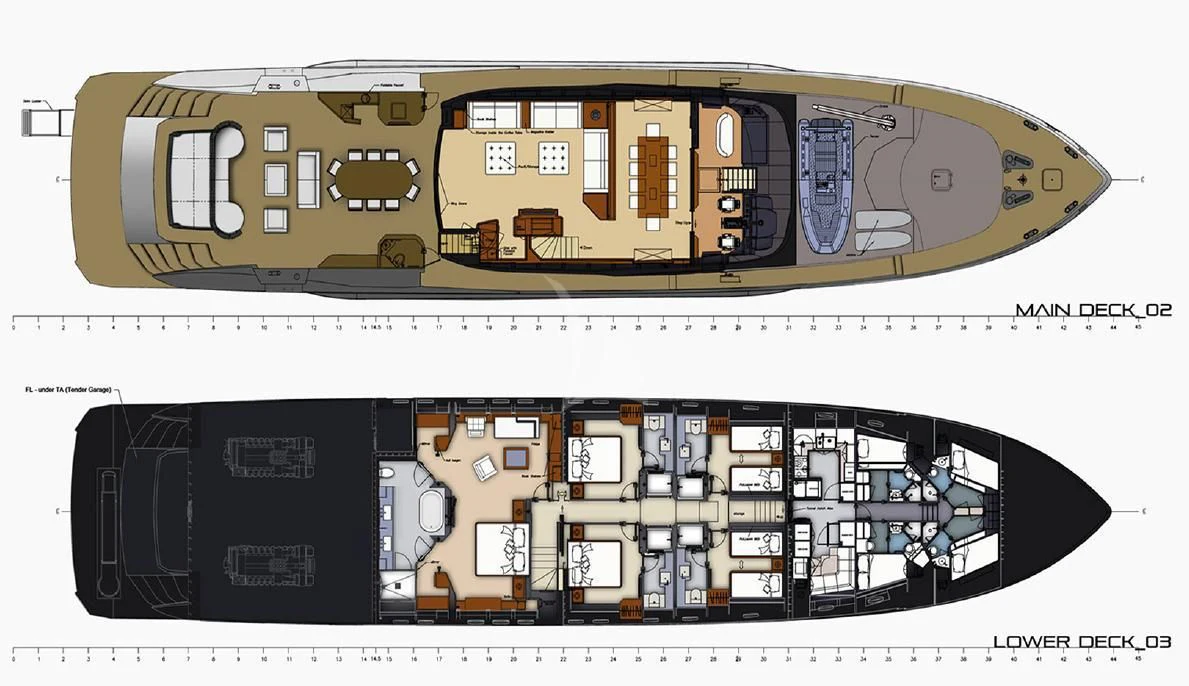 engineering drawing aboard AK ROYALTY Yacht for Sale