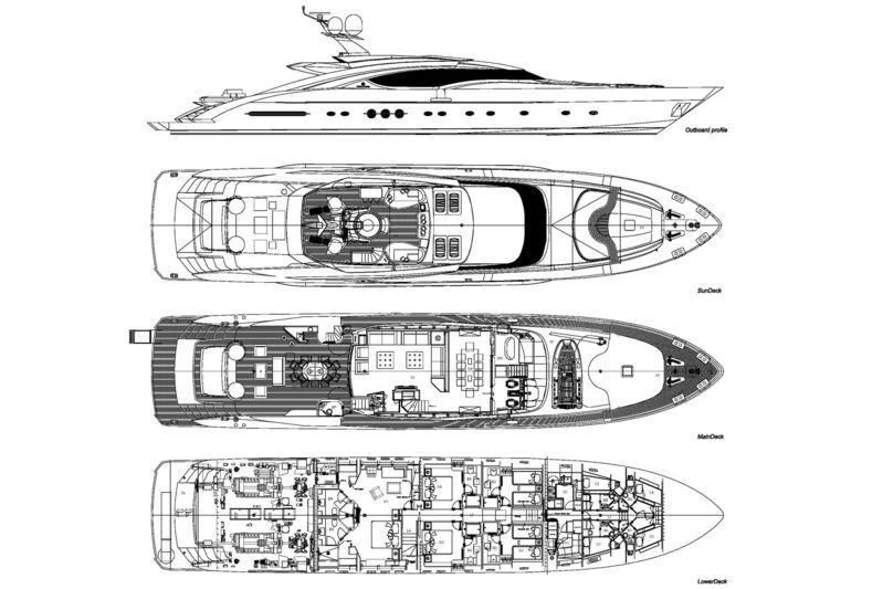 diagram, engineering drawing aboard AK ROYALTY Yacht for Sale
