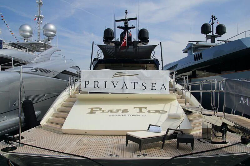a large white boat with a sign on it aboard AK ROYALTY Yacht for Sale