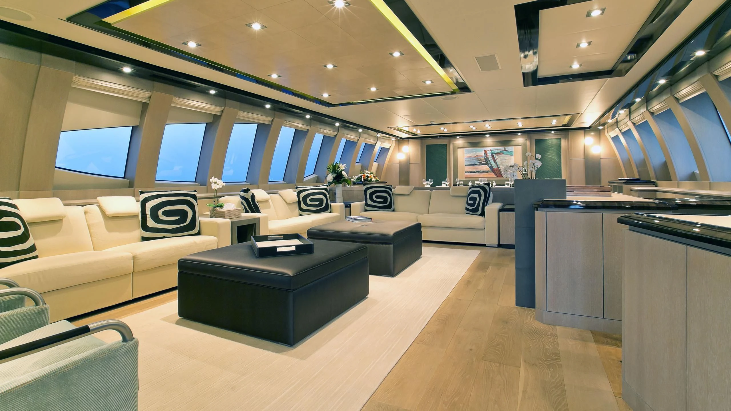 a room with a couch and a table aboard AK ROYALTY Yacht for Sale