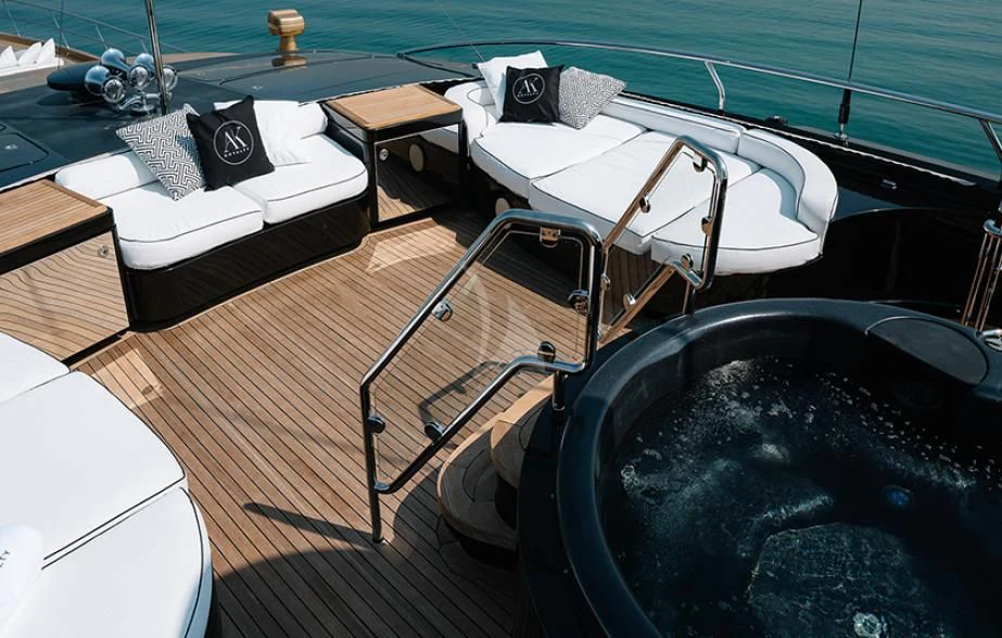 a boat on a deck aboard AK ROYALTY Yacht for Sale