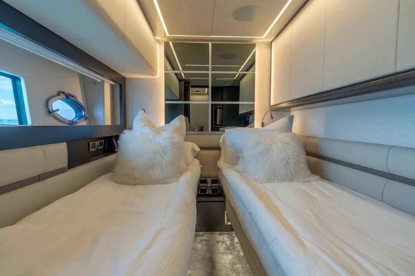 a room with two beds aboard VINTAGE Yacht for Sale