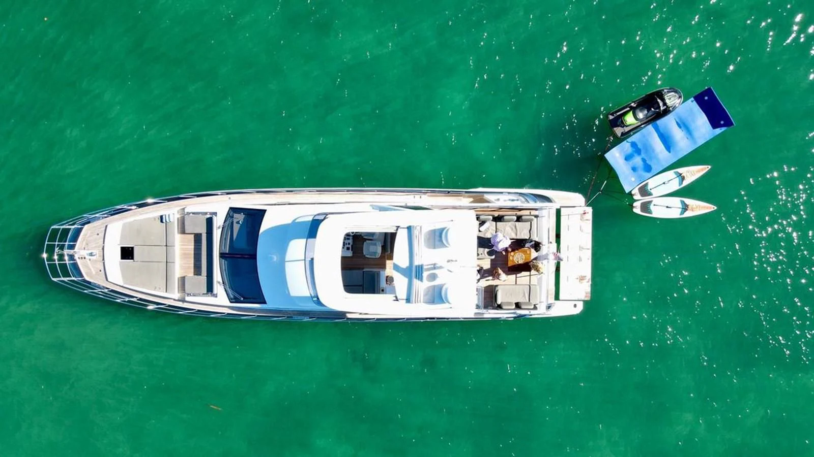 a toy helicopter in the air aboard CERULEAN Yacht for Sale
