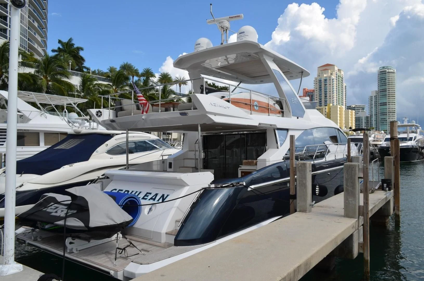 a boat docked at a pier aboard CERULEAN Yacht for Sale