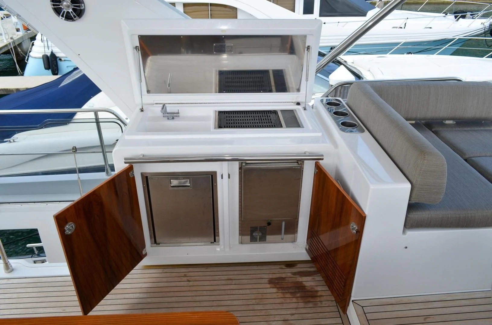 a boat with a couple of doors aboard CERULEAN Yacht for Sale