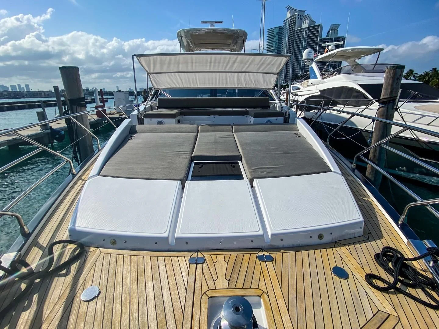 a deck with a boat on it aboard CERULEAN Yacht for Sale