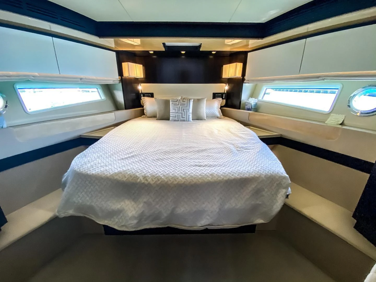 a bed in a train aboard CERULEAN Yacht for Sale