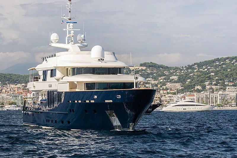 a large ship in the water aboard GAJA Yacht for Sale