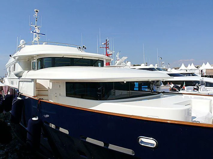 a boat docked at a pier aboard GAJA Yacht for Sale