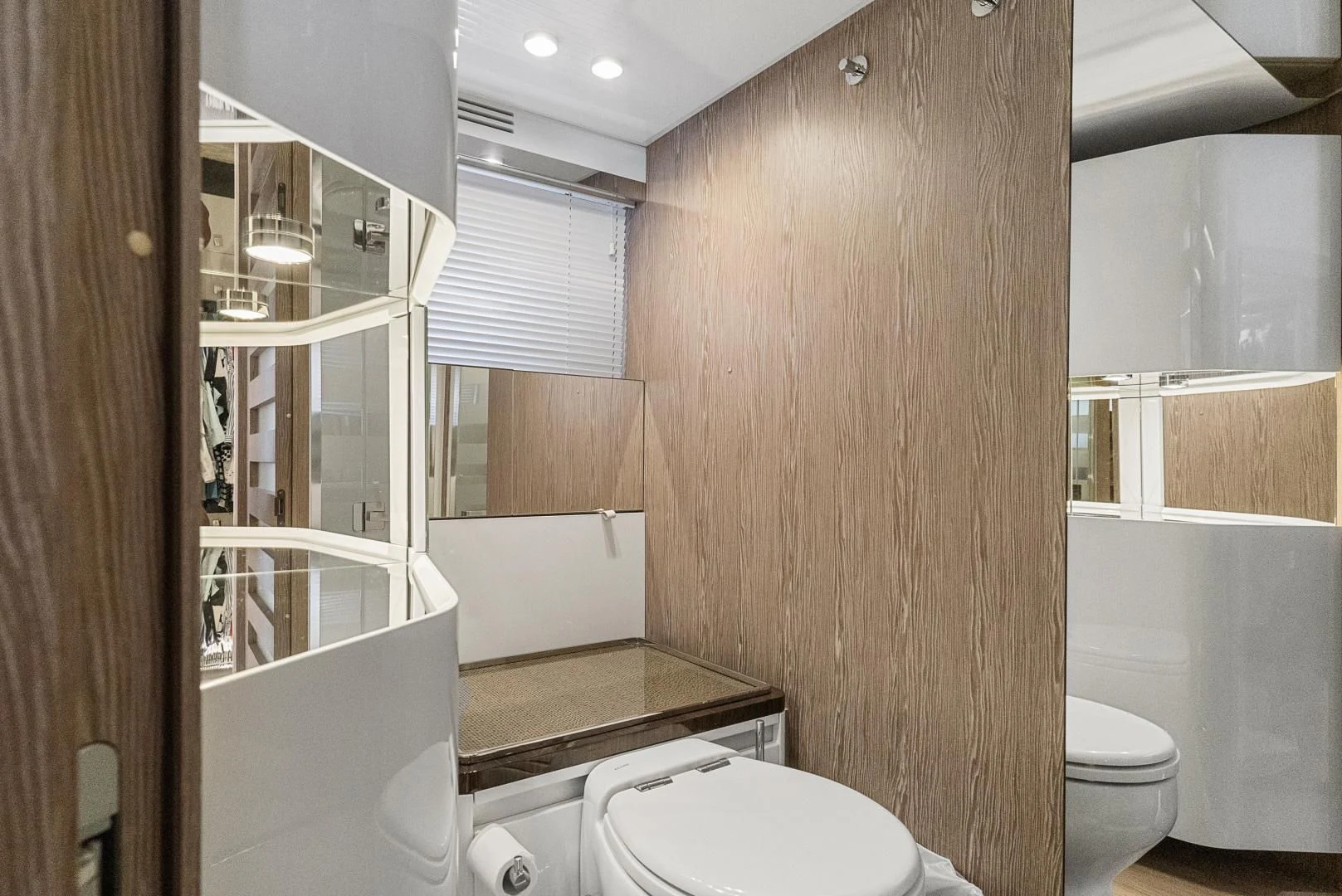 a bathroom with a shower and toilet aboard ANONYMOUS Yacht for Sale